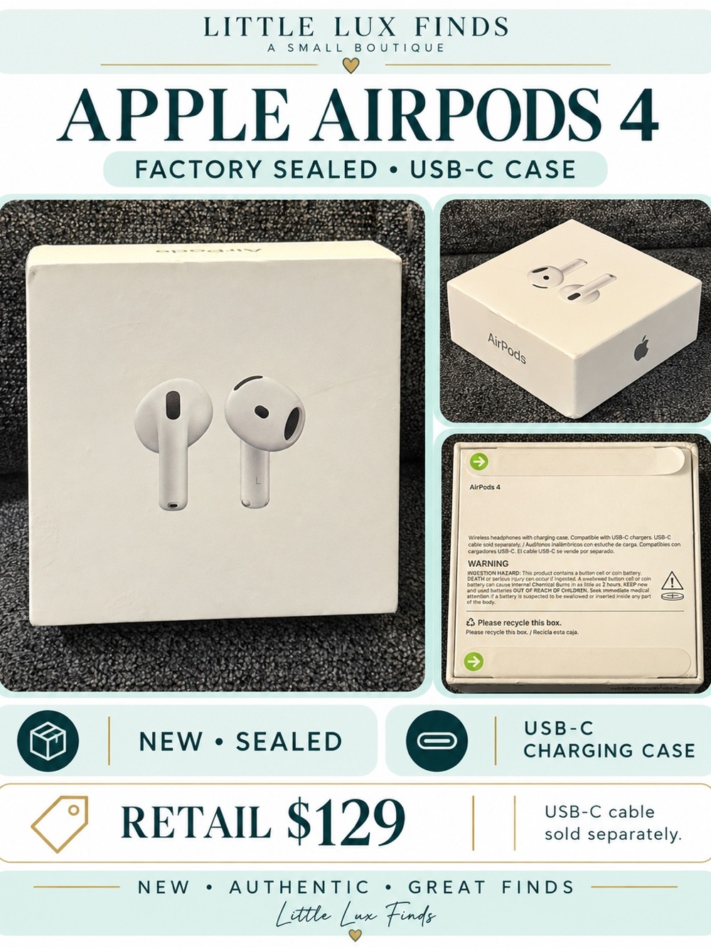 Apple AirPods 4 Wireless Earbuds - White